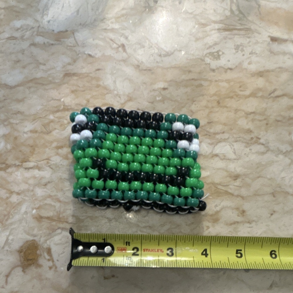 Handmade Multicolor Rainbow Stripe Beaded Cuff Bracelet w/ Black Border Plastic